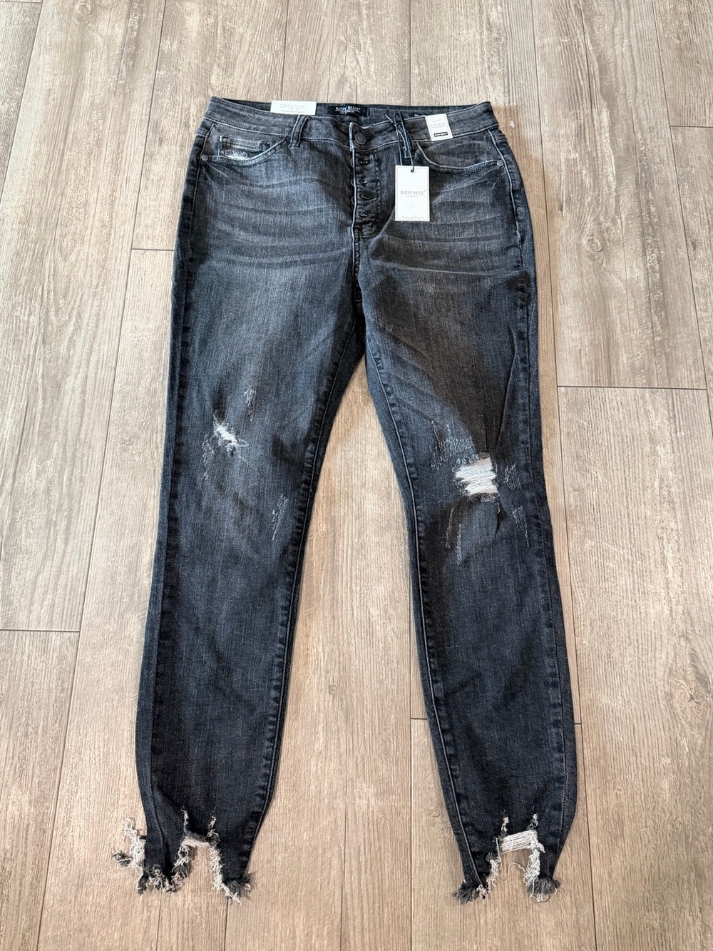 Distressed Black Women's Jeans with Raw Hem